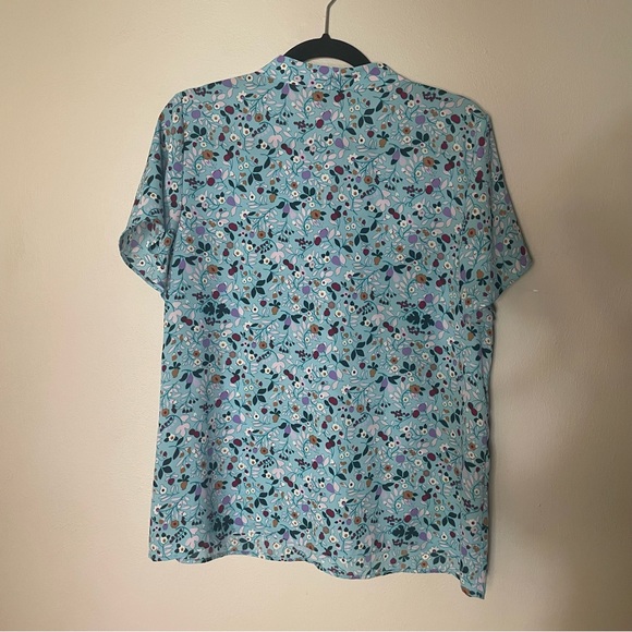 Talbots Blue Floral Flutter Sleeve Tie Top Women’s Size L - Picture 2 of 6
